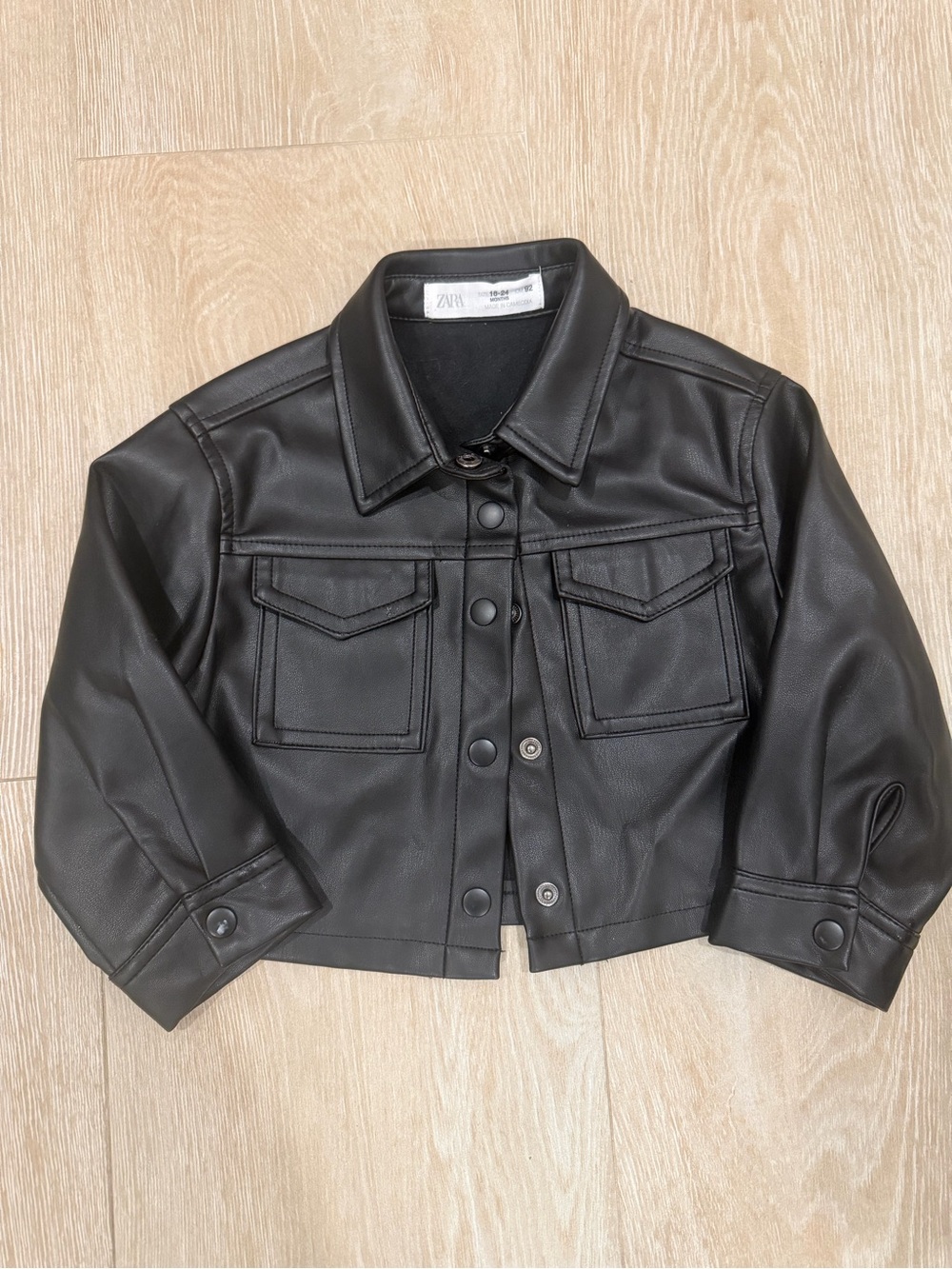 Zara Black Faux Leather Trucker Jacket for Kids (18-24 mths)
